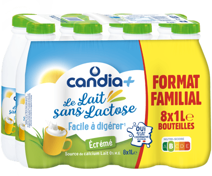 CANDIA+ Le lait sans lactose Écrémé 8 x 1 L format familial